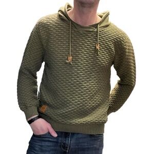 Green Drawstring Hooded Pullover Textured Hoodie Size Large